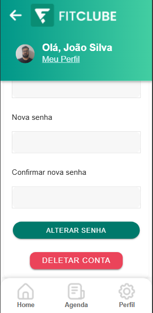 Tela de Deletar Conta